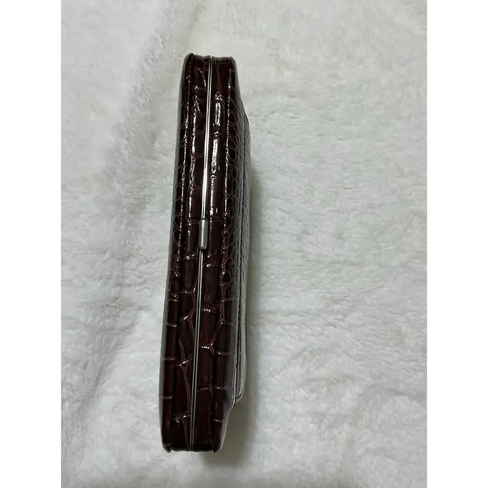 Brown Faux Croc Hard Case Framed Wallet